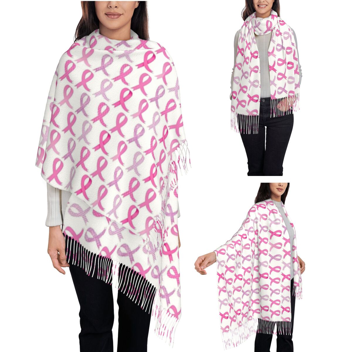 Cashmere Scarf Wrap - Dames kwastje sjaal roze lint lange