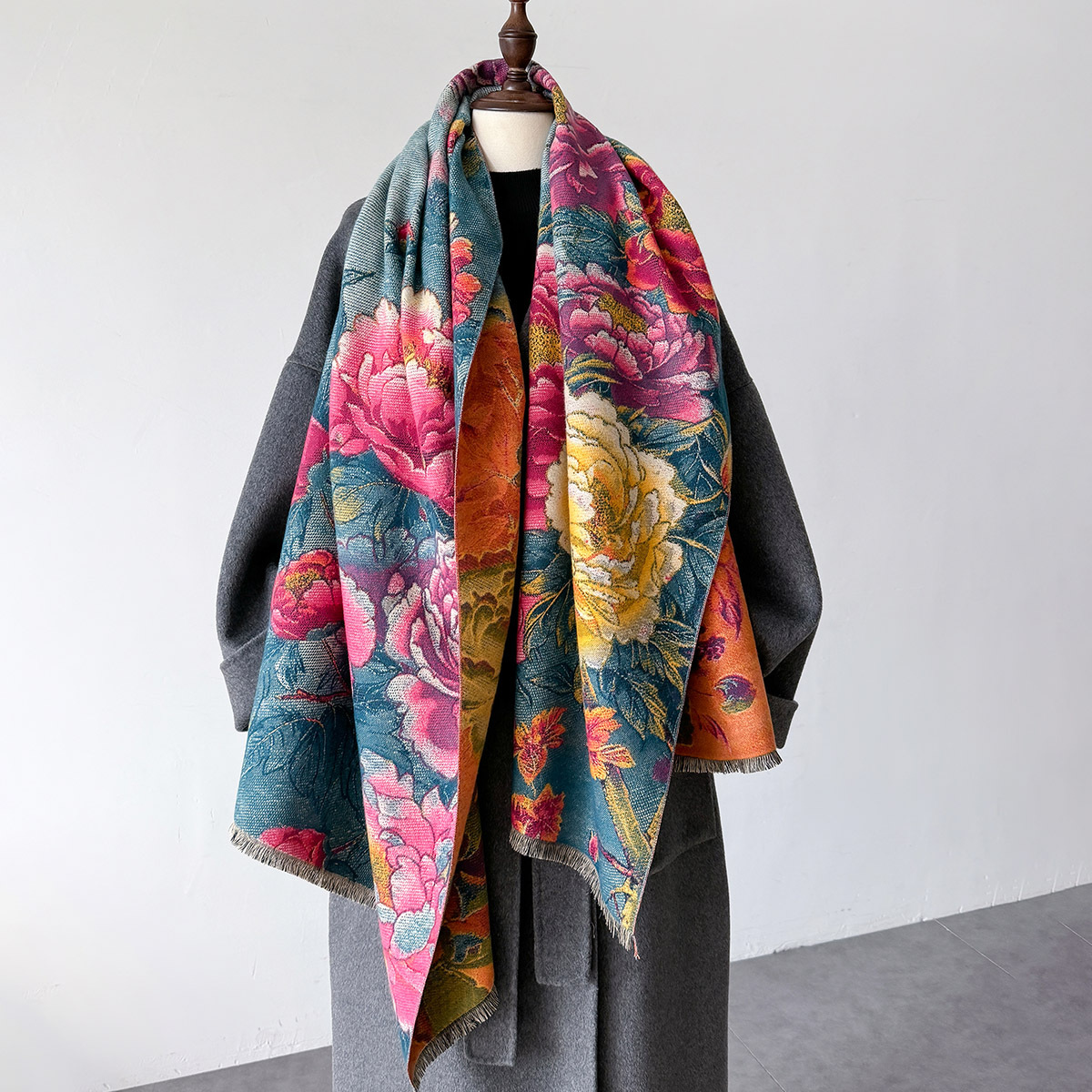 Cashmere Scarf Wrap - Warme Kasjmier Sjaal Vrouwen Sjaal Bloemenprint