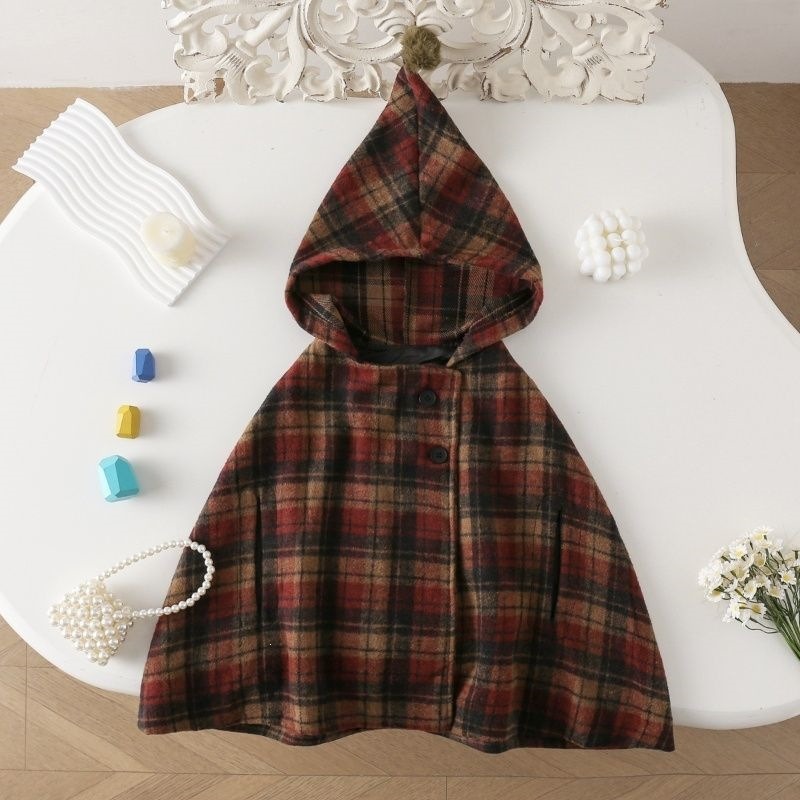 Winter Clothing For Babies - Geruite cape voor meisjes, schattige meisjesjas,