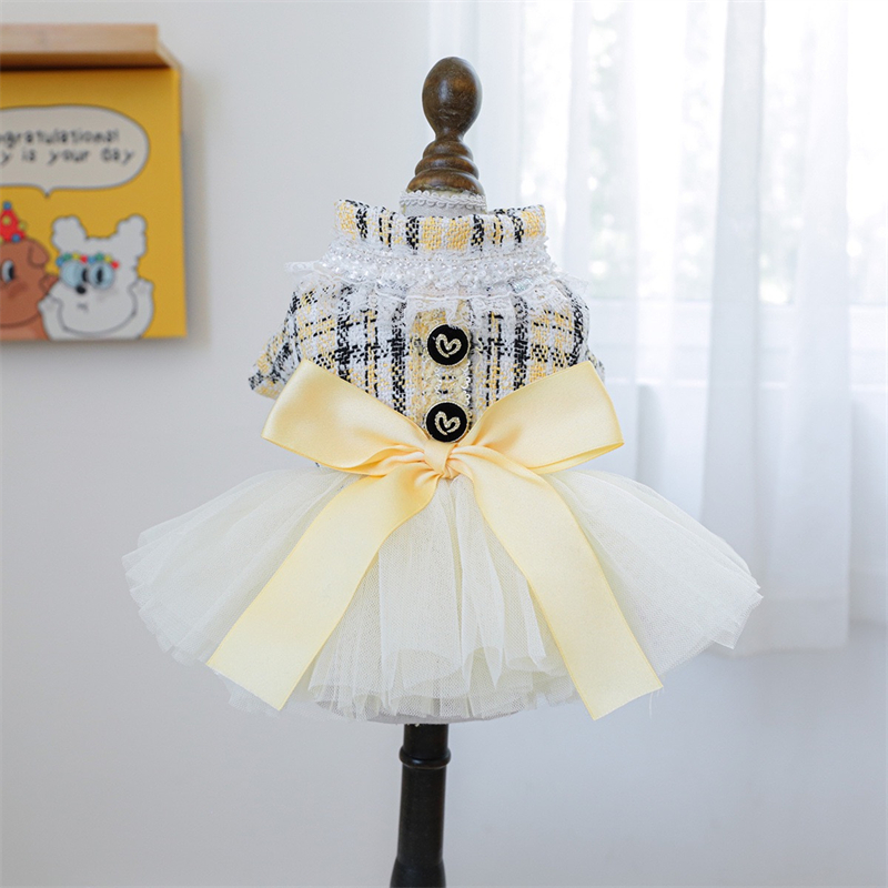 Yellow Winter Clothing - Geel lintjurken voor honden Zoete droomprinses