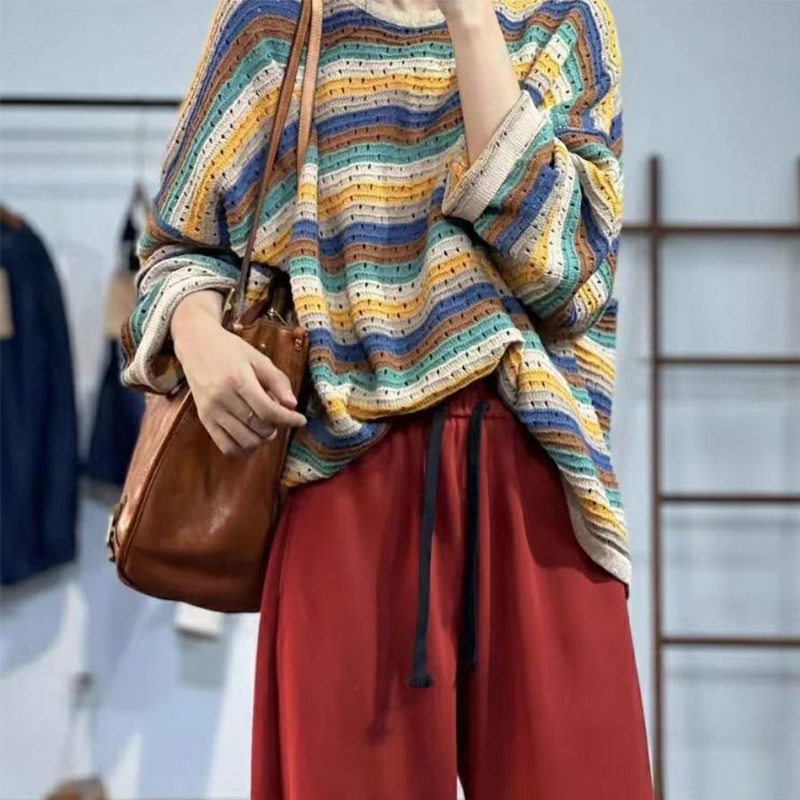 Yellow Winter Clothing - Lente Dames Gestreepte Trui Met Lange