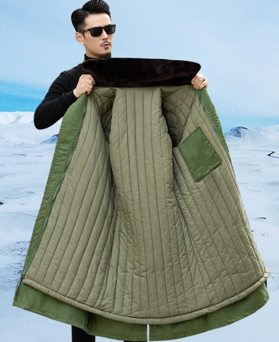 Yellow Winter Clothing - Dames fluwelen lange jas Koudbestendig geelgroene