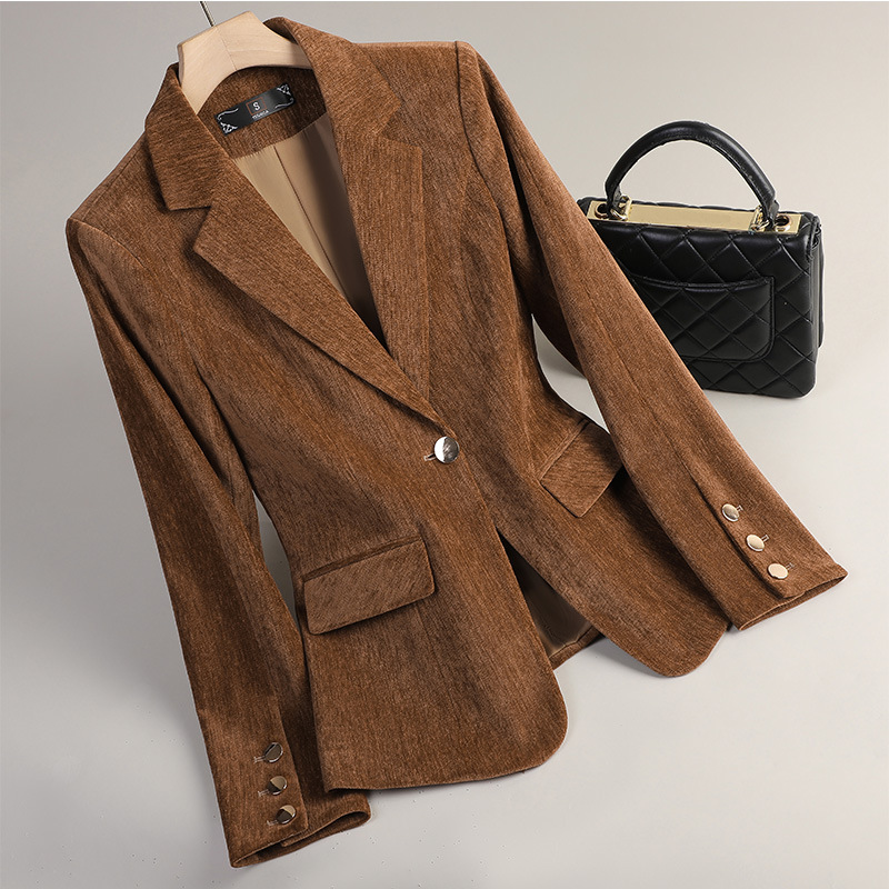 Yellow Winter Clothing - Geelgouden fluwelen blazer Dames Herfst Winter