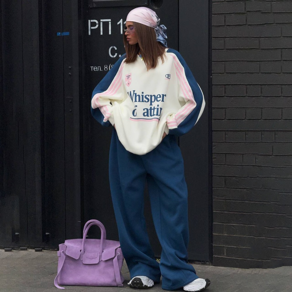 Y2K Winter Clothing - Mode Contrasterende Sweatshirt Broek Pak Herfst