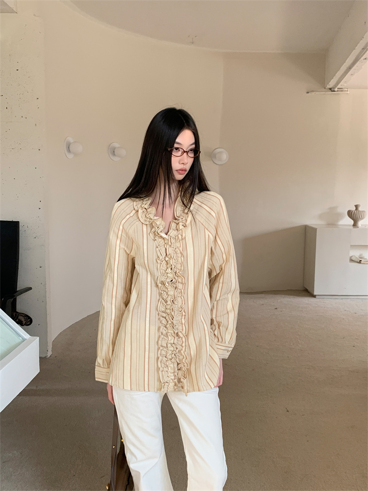Yellow Winter Clothing - CHEERART Vezelige zelfkant geel gestreept designer