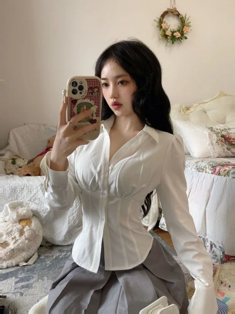 Y2K Winter Clothing - Y2K Witte Blouse Vrouwen Koreaanse Mode