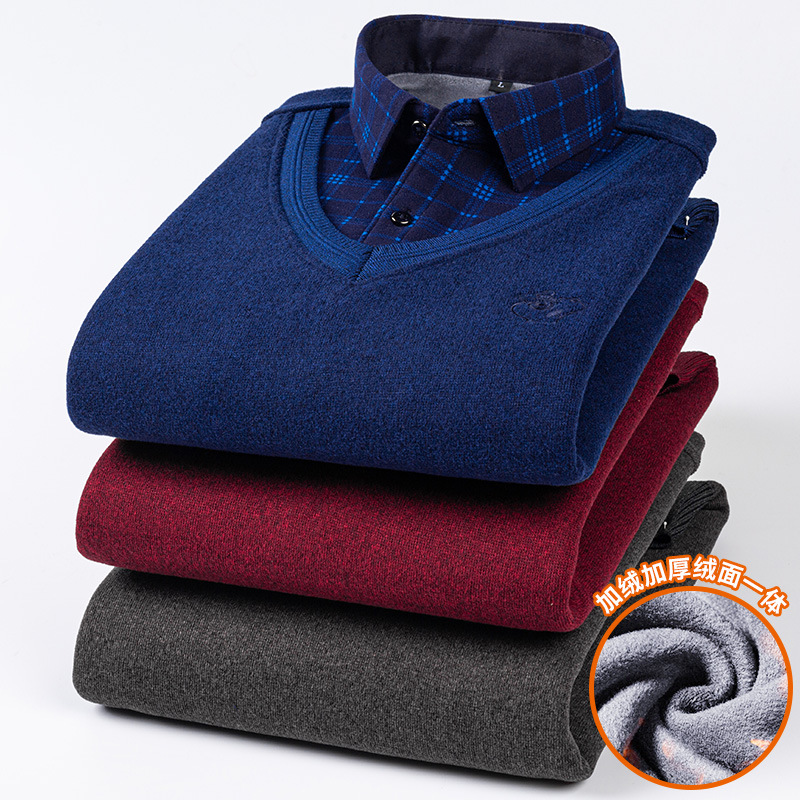 Winter Clothing Layers - Gebreide herenoverhemd met kraag, casual losse